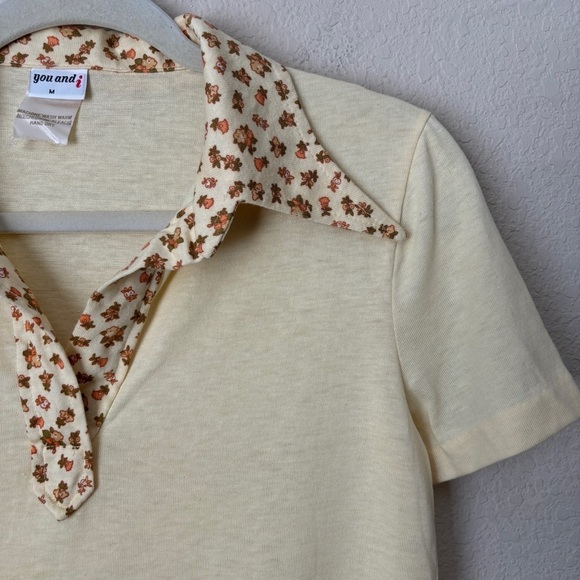 Vintage 70's Retro Ditsy Floral Printed Wide Collar Polo Shirt - Picture 2 of 11